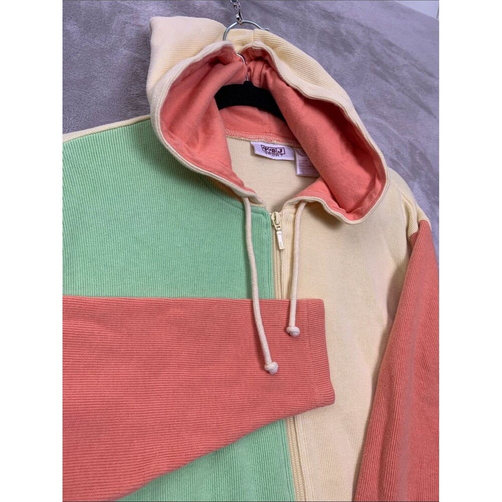 PBJ Sport | Women's Size M | Vintage Y2K Pastel Colorblock Zip Hoodie | Cream
